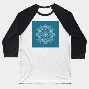 Blue Folk Art  Mandala Snowflake Pattern Baseball T-Shirt
